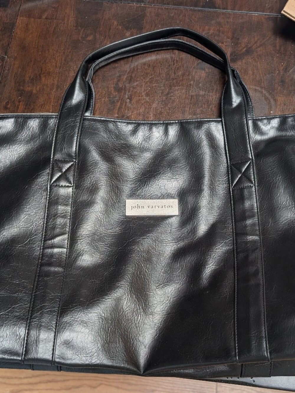 John Varvatos Black Leather Tote Bag